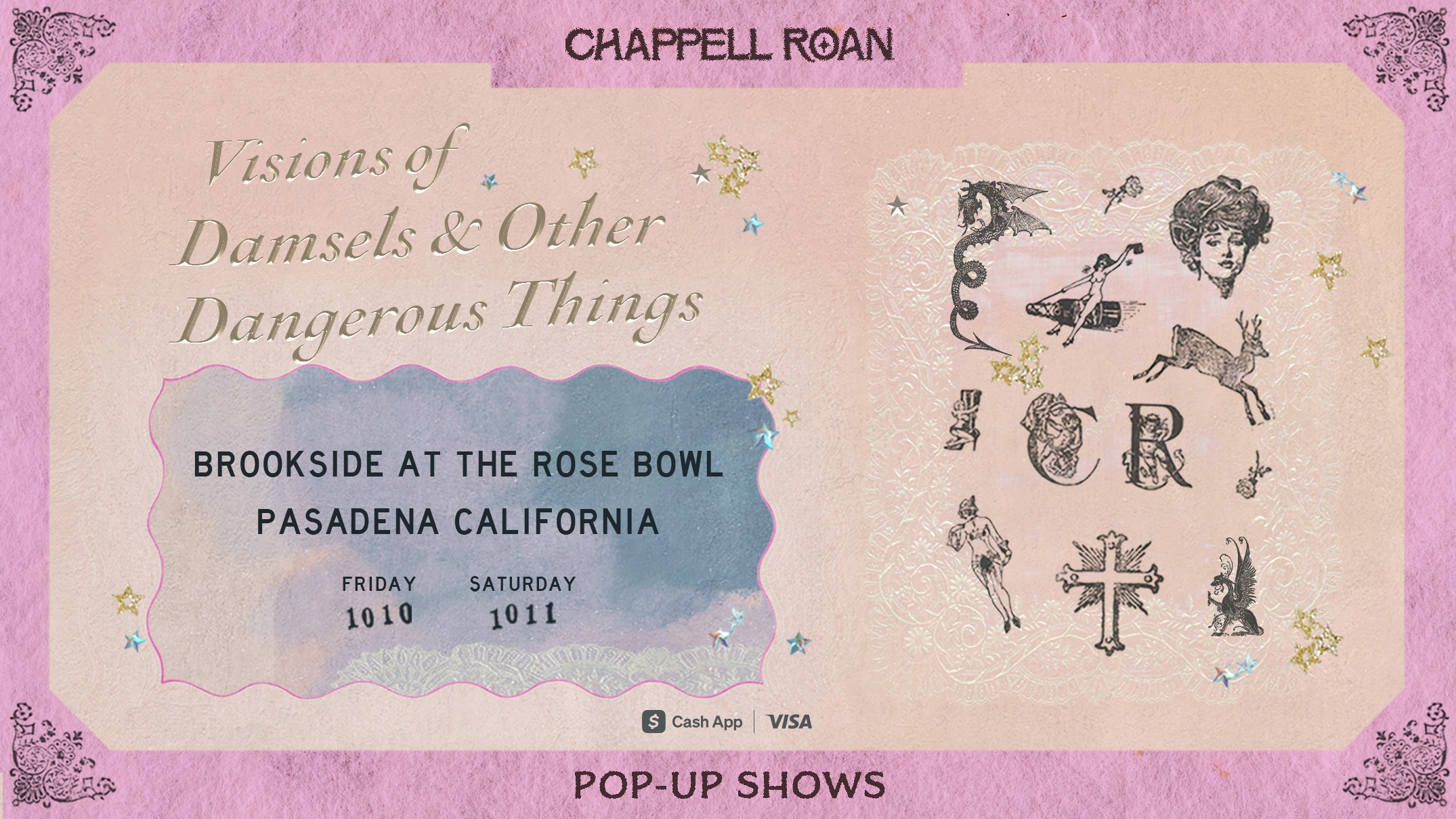 promotional flyer for Chappel Roan's Visions of Damsels & Other Dangerous Things at Brookside at the Rose Bowl in Pasadena, CA.